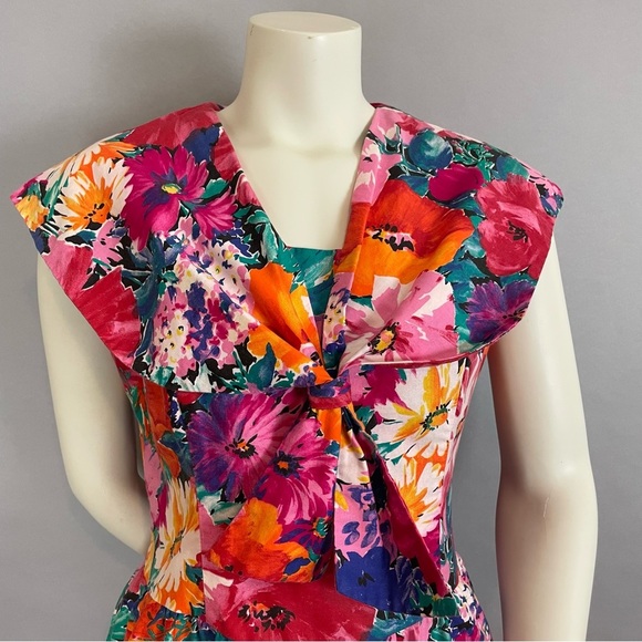 Vintage Floral Dress Sheath Vibrant Convertible Collar Square Neck Petite Lanz - Picture 7 of 16